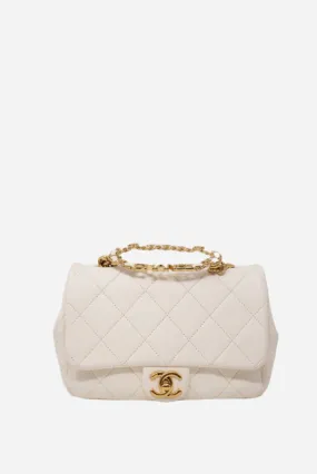 Pre-Owned Chanel SMALL FLAP BAG WITH TOP HANDLE White