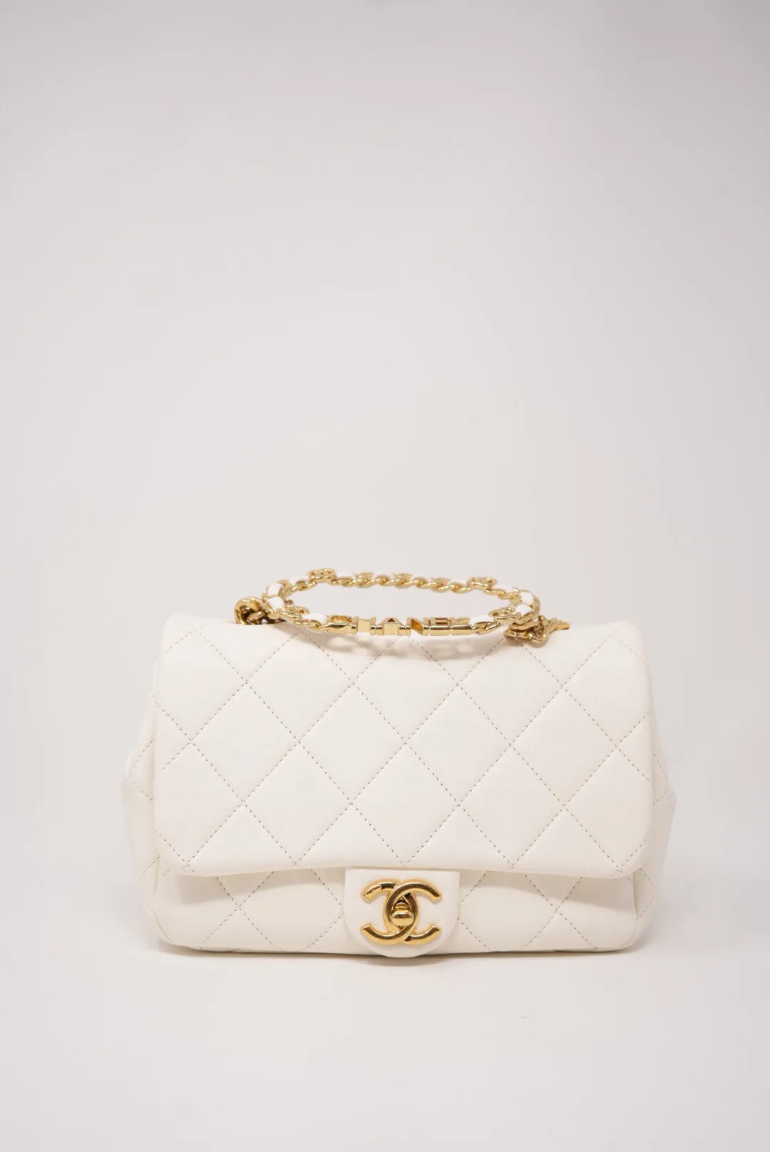 Pre-Owned Chanel SMALL FLAP BAG WITH TOP HANDLE White