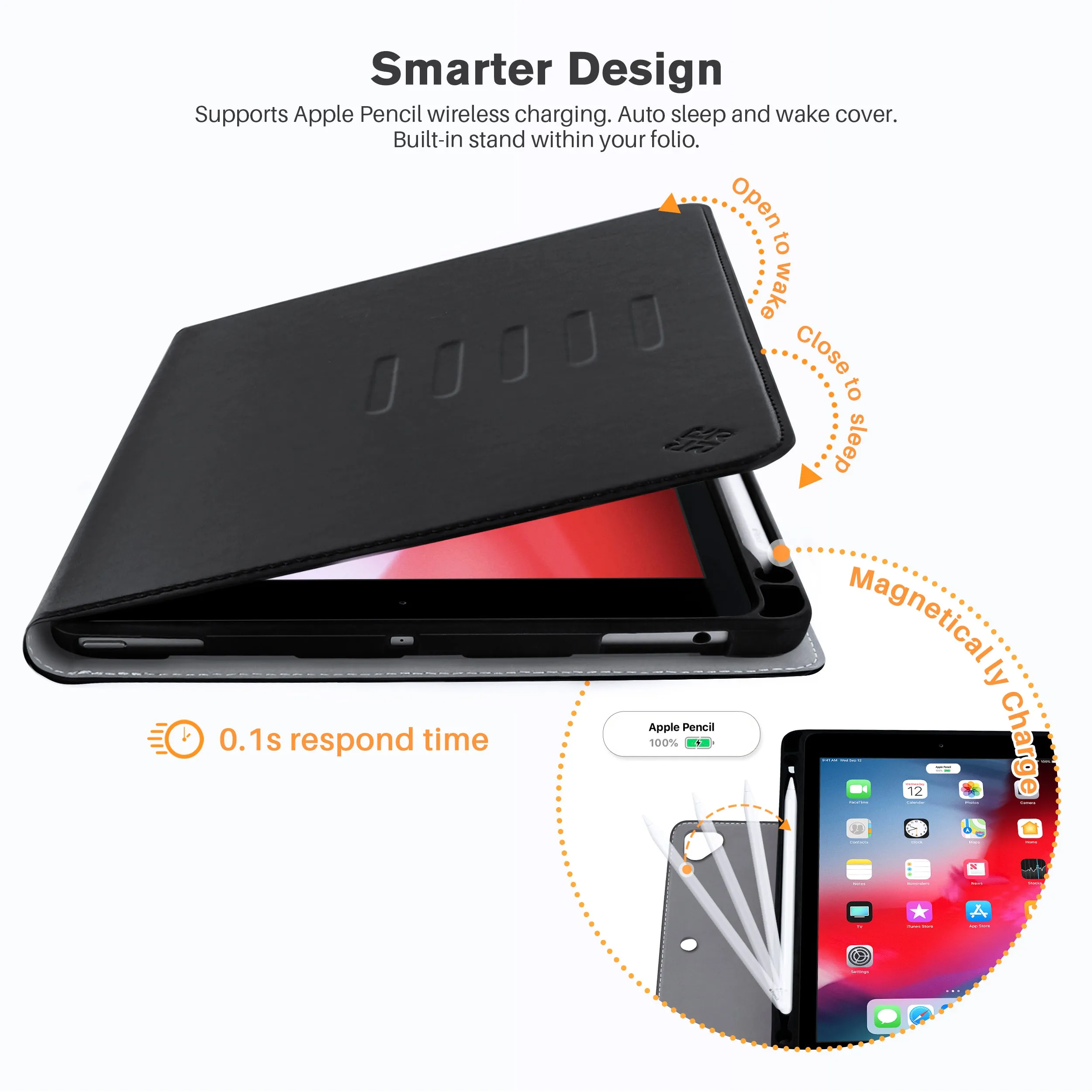 Roocase Sunset Case for iPad 10.2 2019 - Folio Smart Cover - Magnetic Case - Convenient Stand - Black