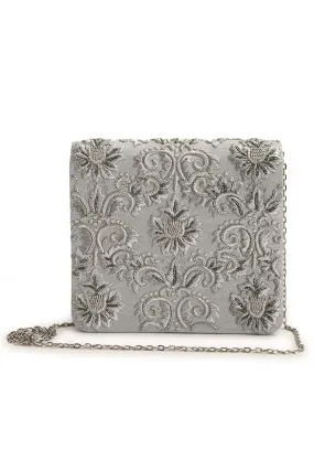 Silver Nagma Hand-Embroidered Clutch