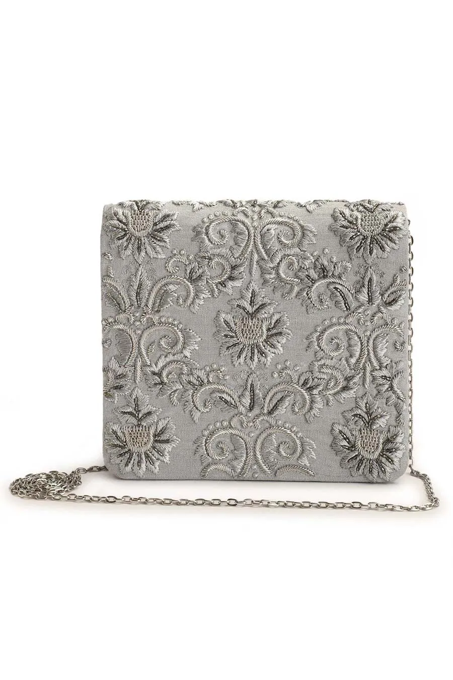 Silver Nagma Hand-Embroidered Clutch