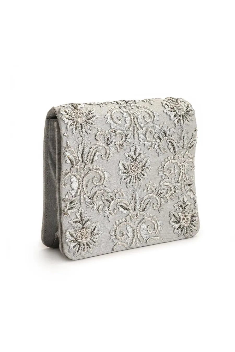 Silver Nagma Hand-Embroidered Clutch