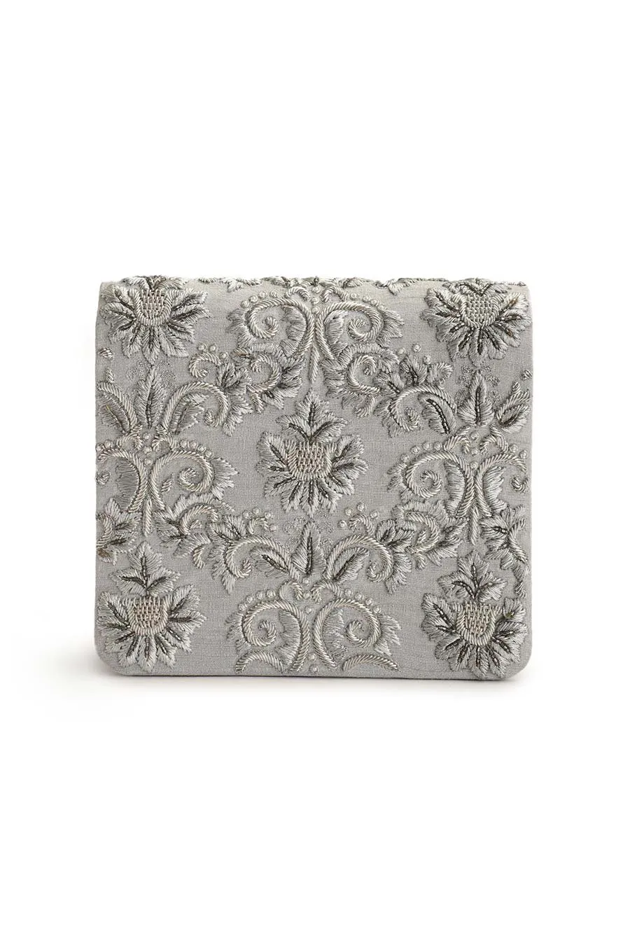 Silver Nagma Hand-Embroidered Clutch