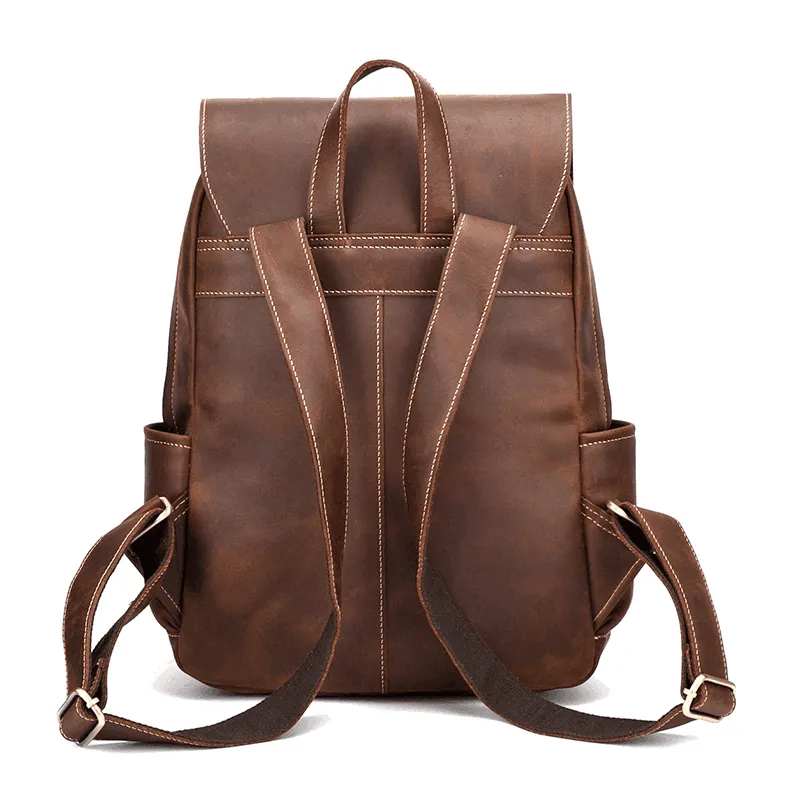 Vintage Premium Leather Backpack Laptop Bag In Brown