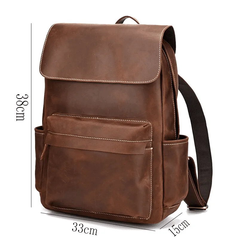 Vintage Premium Leather Backpack Laptop Bag In Brown