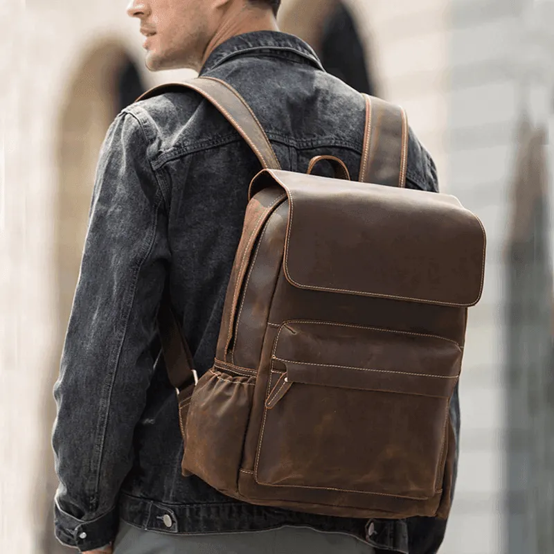 Vintage Premium Leather Backpack Laptop Bag In Brown