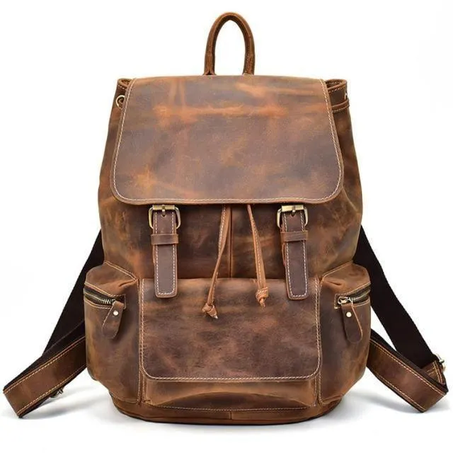 Vintage Premium Leather Backpack Laptop Bag In Brown