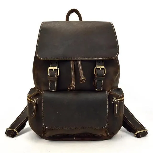 Vintage Premium Leather Backpack Laptop Bag In Brown