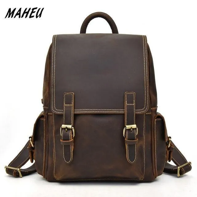 Vintage Premium Leather Backpack Laptop Bag In Brown