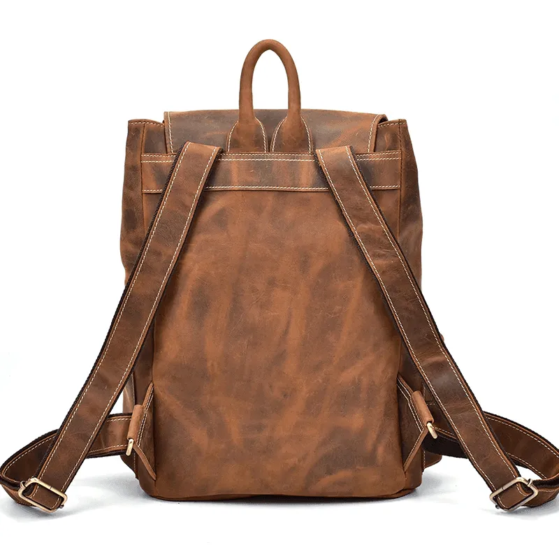 Vintage Premium Leather Backpack Laptop Bag In Brown