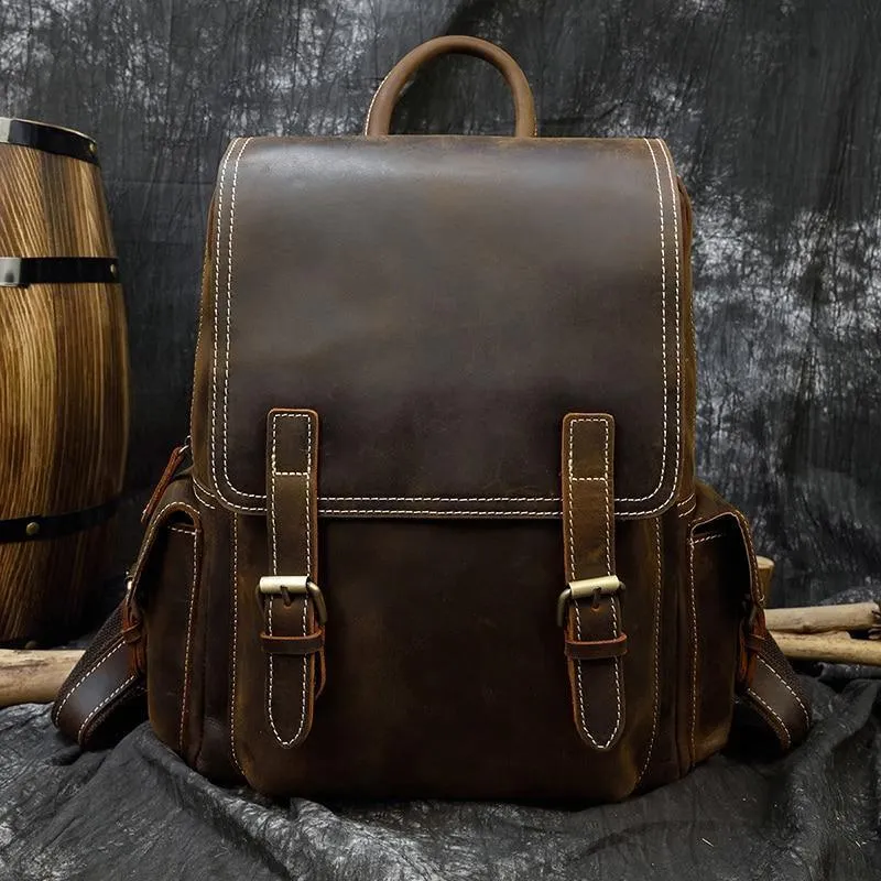 Vintage Premium Leather Backpack Laptop Bag In Brown