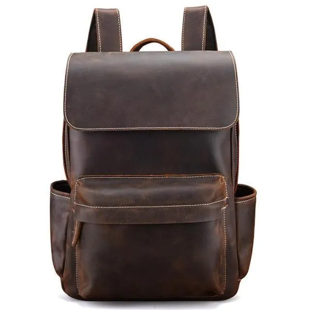 Vintage Premium Leather Backpack Laptop Bag In Brown