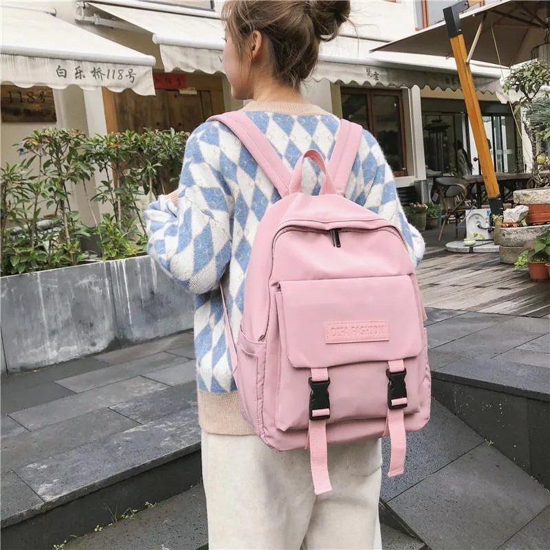 Women's Waterproof Nylon Backpack With Buckles