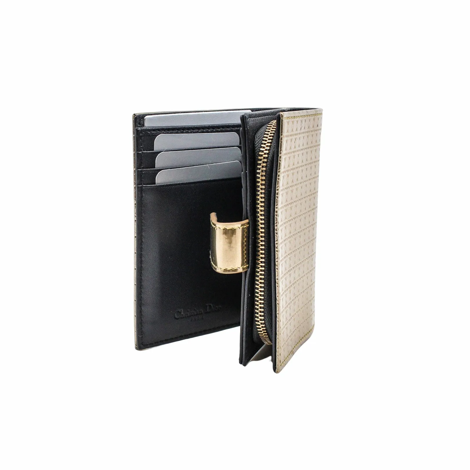 zip  compact wallet  gold patent