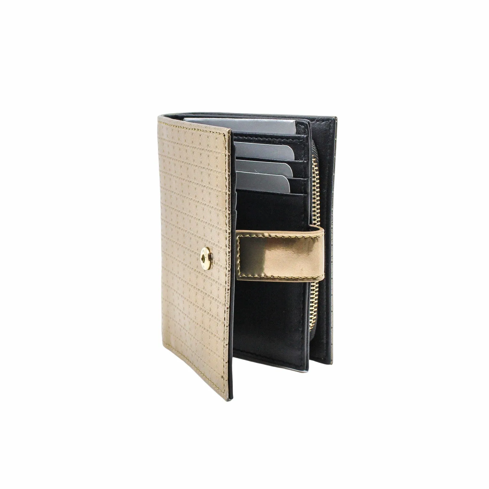 zip  compact wallet  gold patent