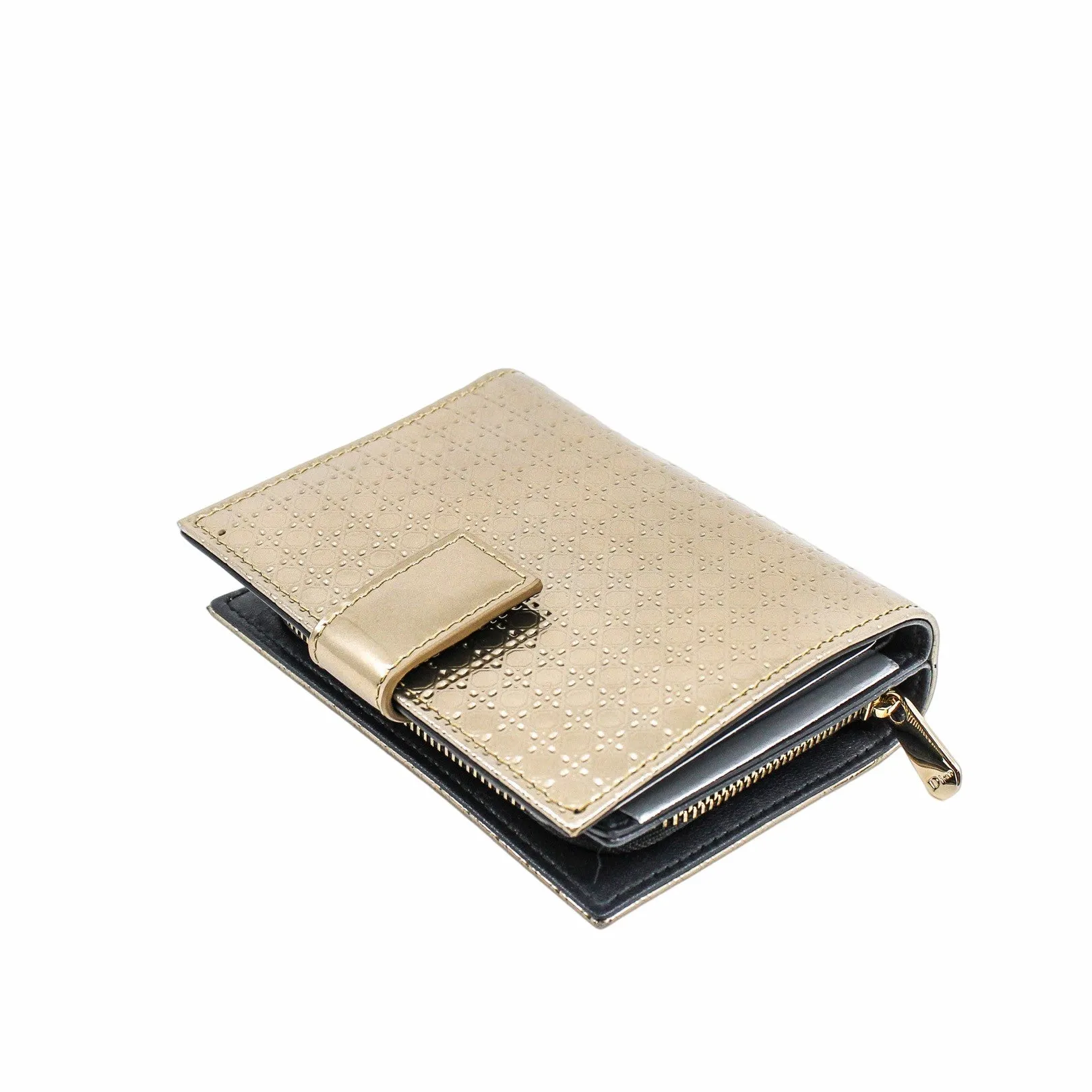 zip  compact wallet  gold patent